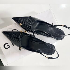 Givenchy Black Heeled Shoes with lace up Gold Accents